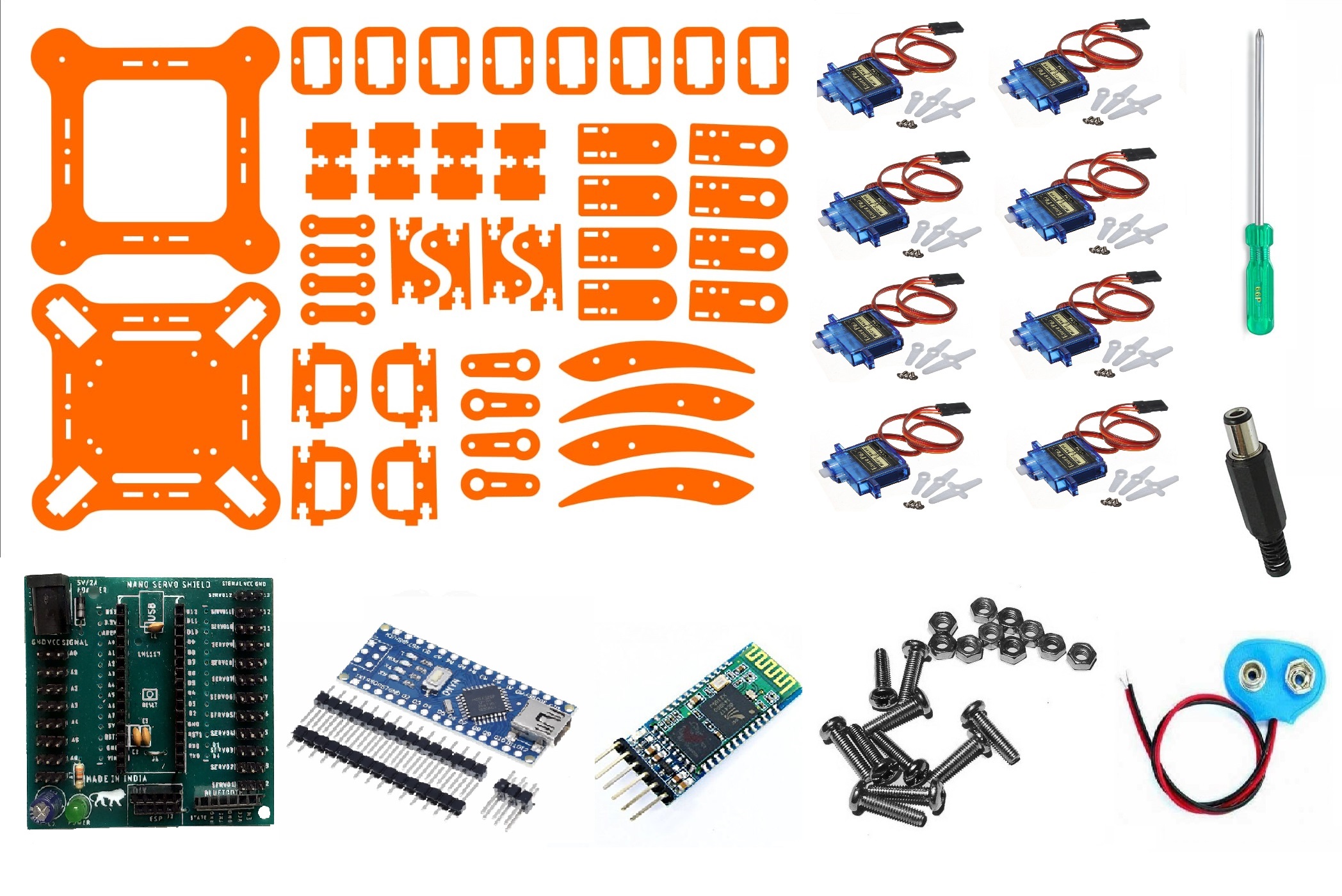 Quad Spider DIY Robotic Kit with servo motors and electronics board 